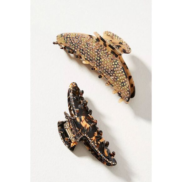 Anthropologie Crystal Embellished Hair Claw Clips, Set of 2 NEW - Picture 1 of 1